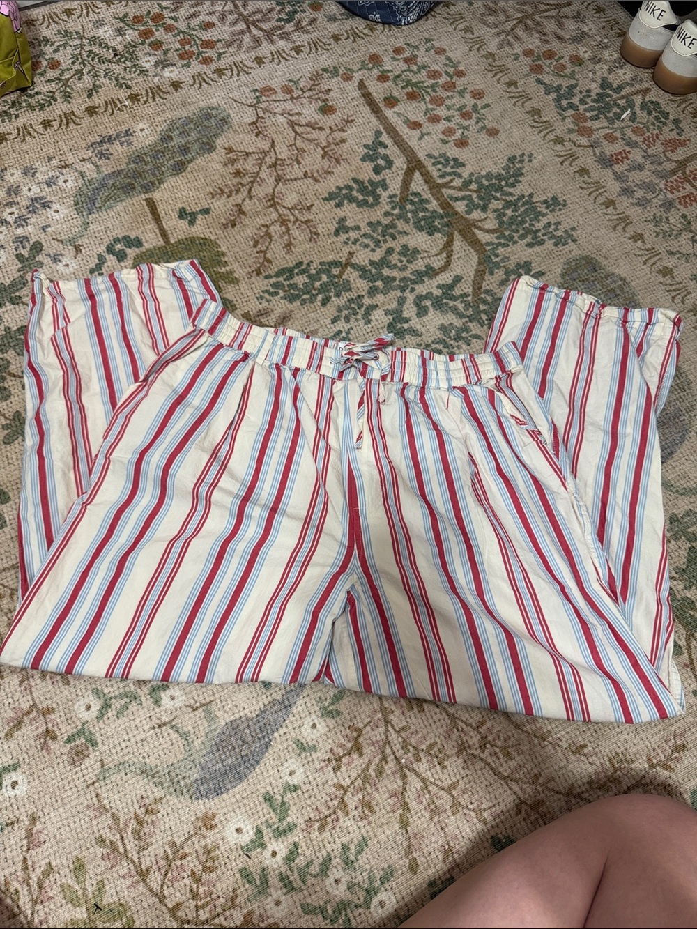 Damson Madder Striped Trouser Pants - White with Red & Blue Stripes